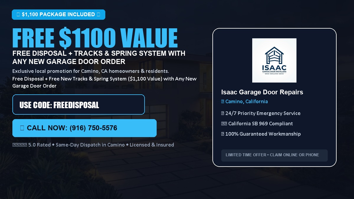 Free Disposal + Free New Tracks & Spring System with Any New Garage Door Order ($1100 Value) in Camino, CA